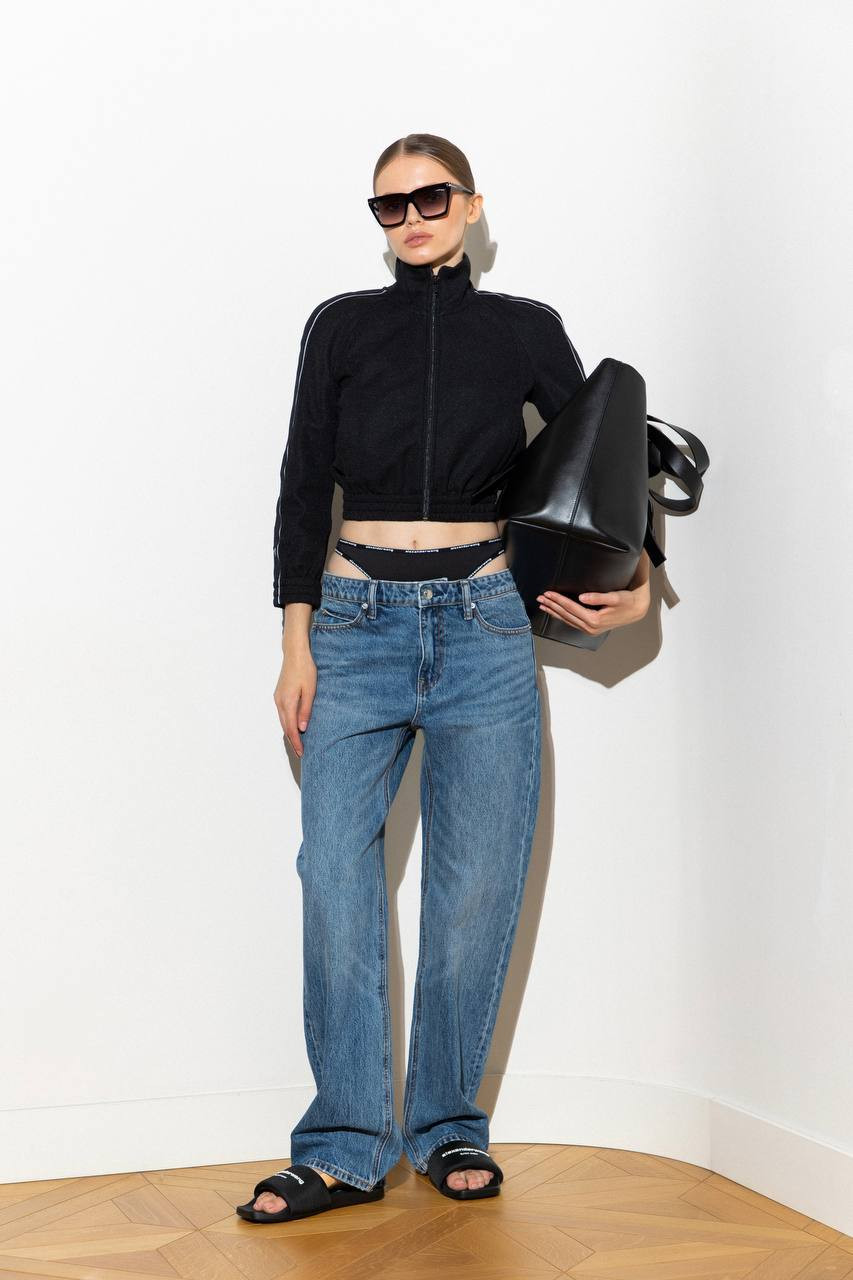 Black cropped sports jacket with contrasting ribbon Alexander Wang 6