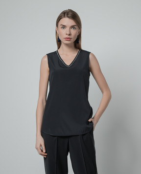 Peserico Blue silk top with monil chain S0869907325