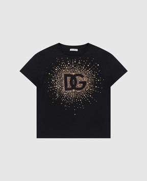 Dolce&Gabbana Children's black t-shirt with crystals L5JTNKG7N6B812+