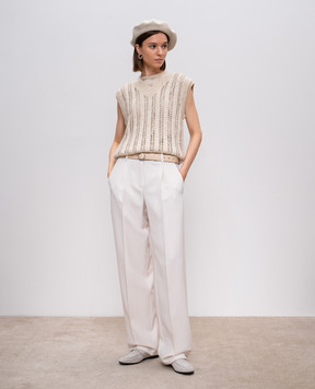 Brunello Cucinelli Beige silk top with monil chain MPC59EH500