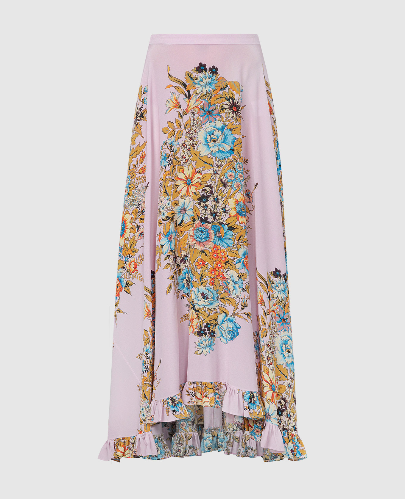 Pink skirt made of silk in a floral pattern with ruffles Etro