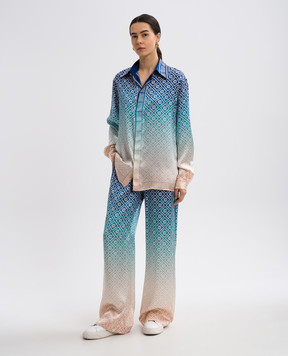 Casablanca Blue silk blouse with gradient logo print UWPS25SH02101