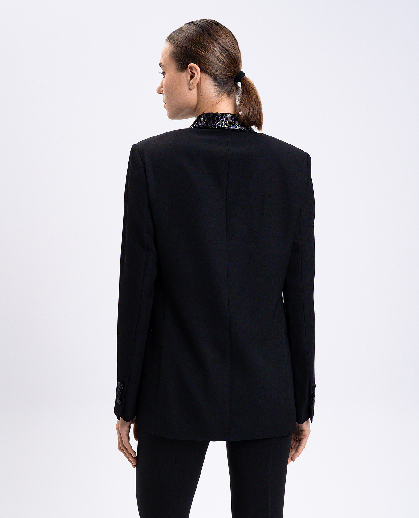 Black double-breasted wool jacket Versace 4