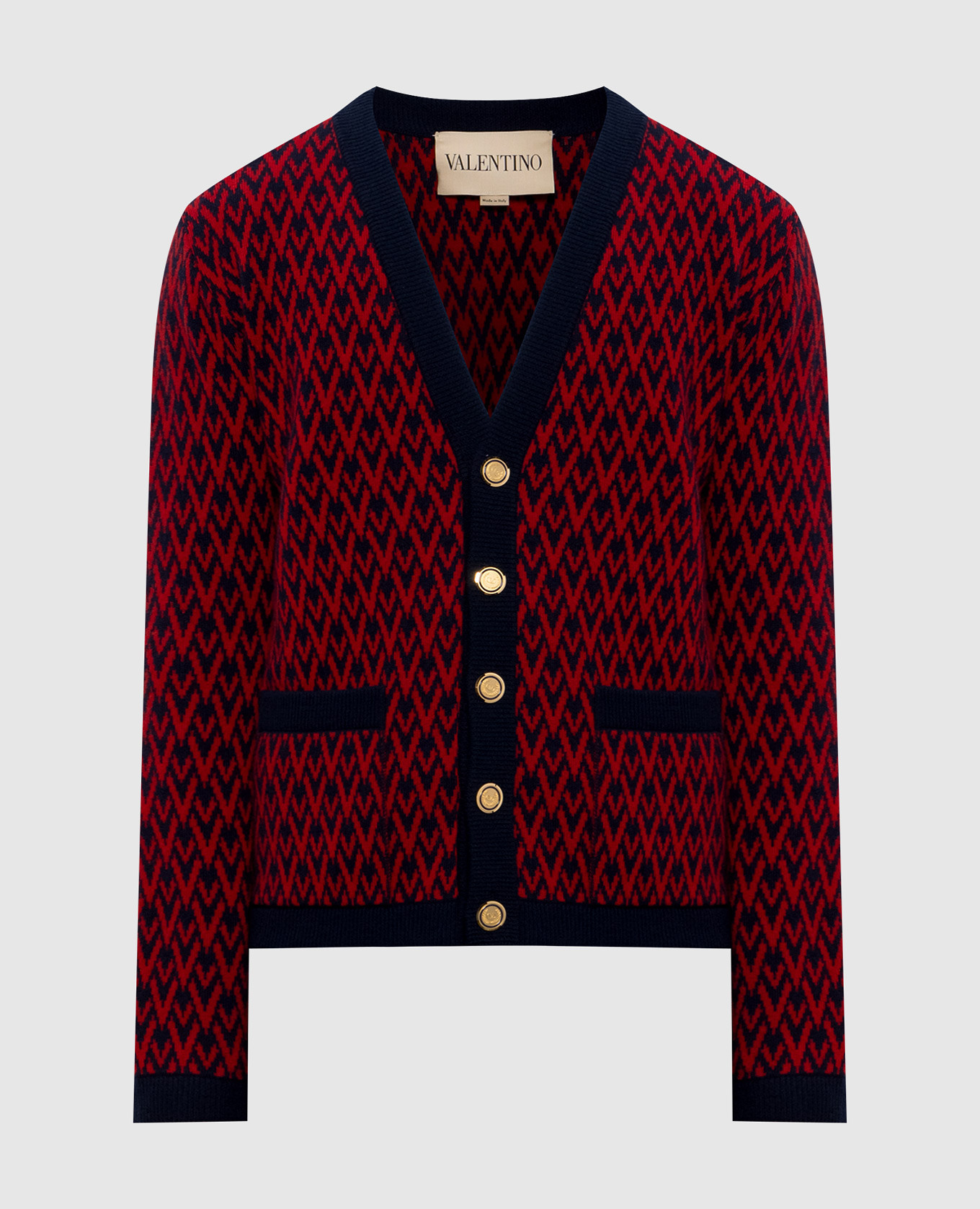 

Burgundy wool cardigan with TOUTE LA V pattern Valentino