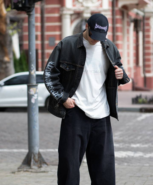 Balenciaga - Black denim jacket DIY Metal with print 773804TBP47