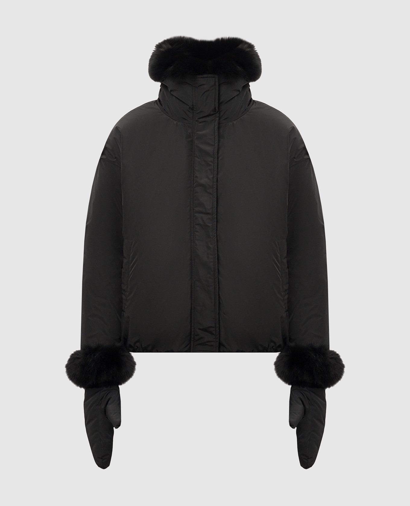 

Black down jacket with fox fur gloves Yves Salomon