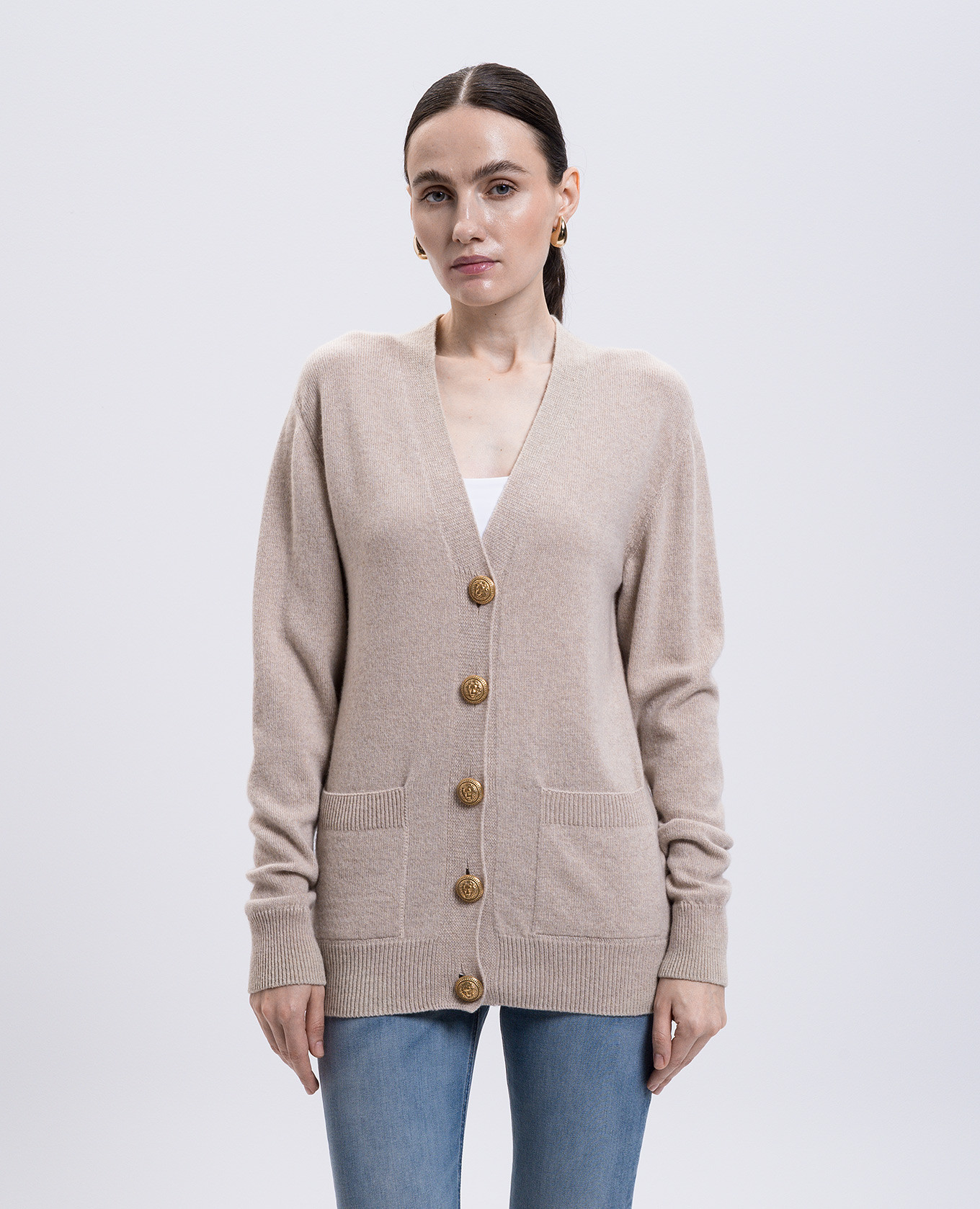

Beige wool and cashmere cardigan Balmain