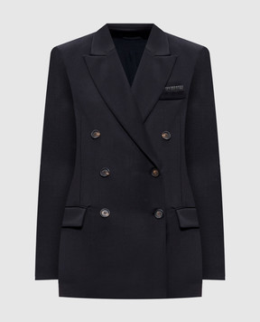 Brunello Cucinelli Black double-breasted wool jacket with monil chain MB1287035