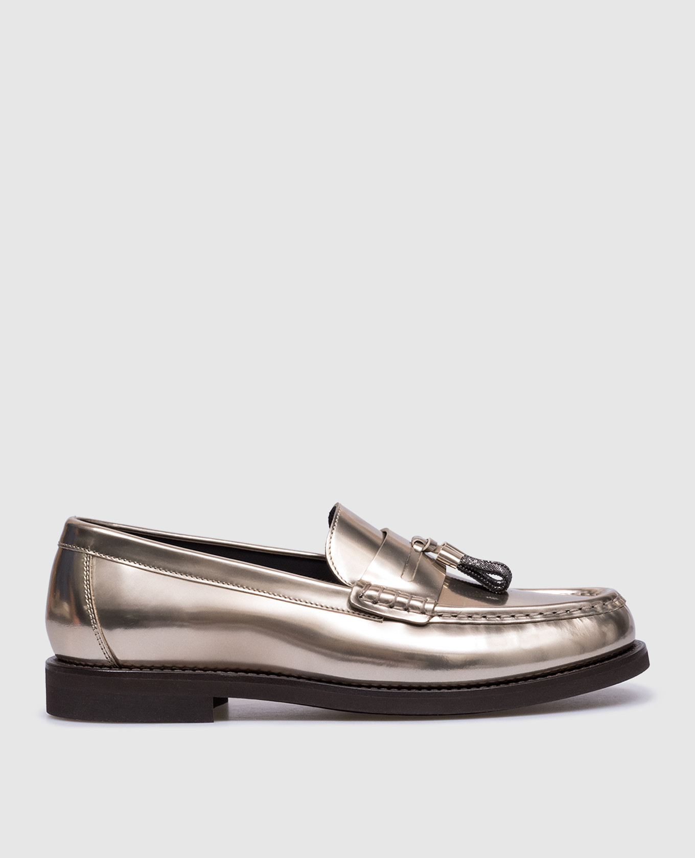 Gold leather tassel loafers with monil chain brunello cucinelli