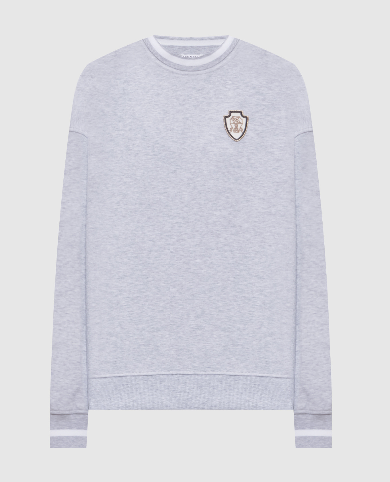 Grey melange sweatshirt with emblem Brunello Cucinelli