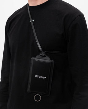 Off-White Black leather case with logo print OMNH01AC99LEA001
