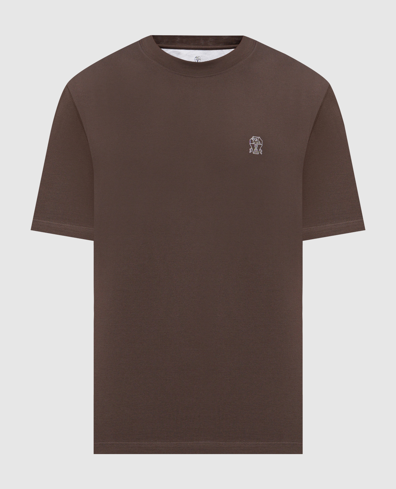 Brown T-shirt with logo emblem print Brunello Cucinelli