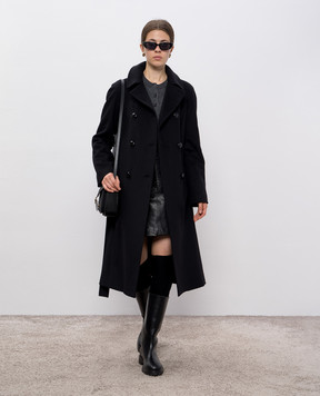 Heresis Black double-breasted wool coat R36110D160