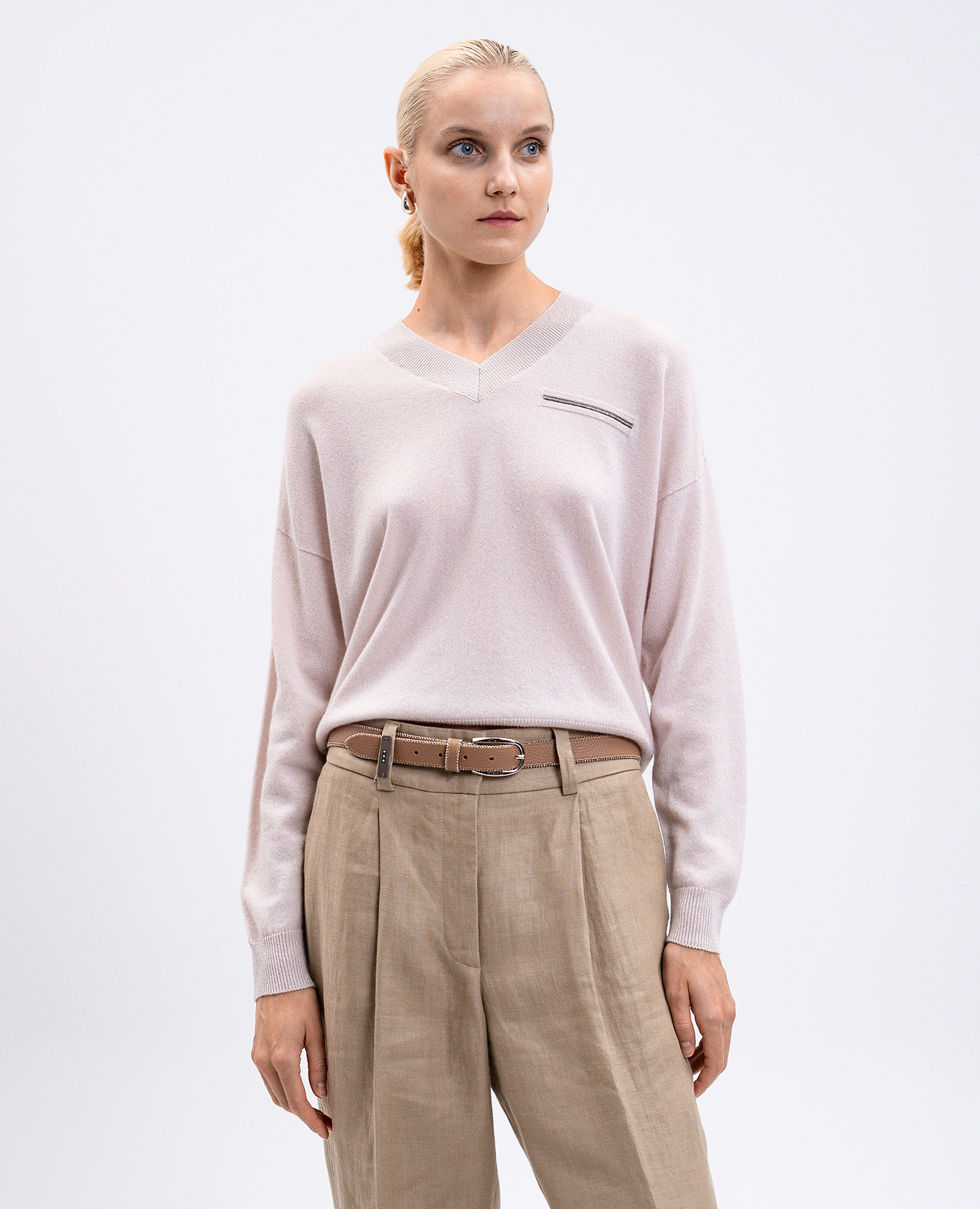 

Beige leather belt with monil chain Peserico
