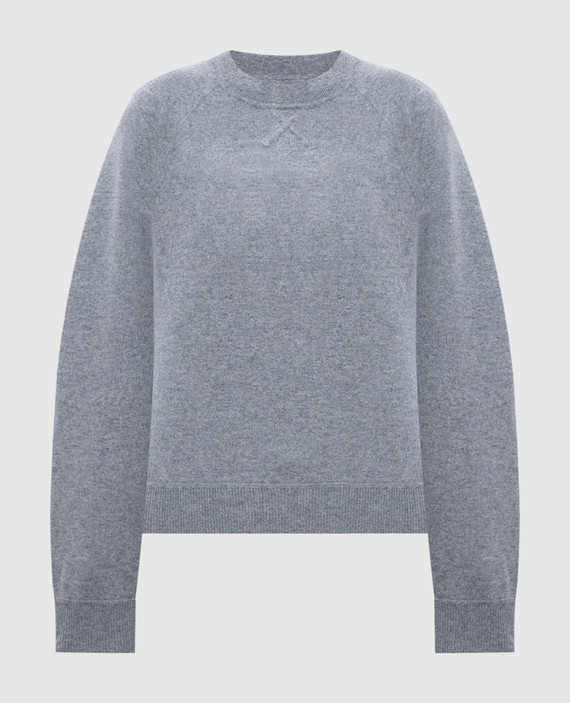 Gray cashmere sweater with embroidery