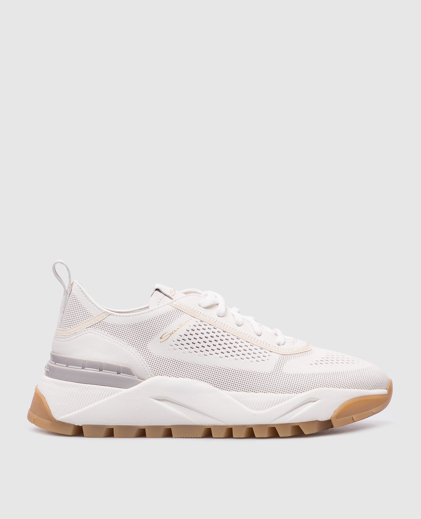 

White leather sneakers with perforations Santoni