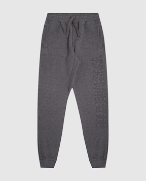 Dolce&Gabbana Children's gray joggers with logo applique L4JPJNG7PDS36