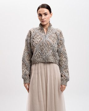 Brunello Cucinelli Beige openwork alpaca wool cardigan with sequins MCER10226