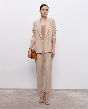 Peserico Beige double-breasted wool jacket with patch E0190506461