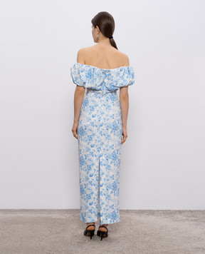 Rowen Rose White floral print midi dress DRSRR388WHTBLUEROSES