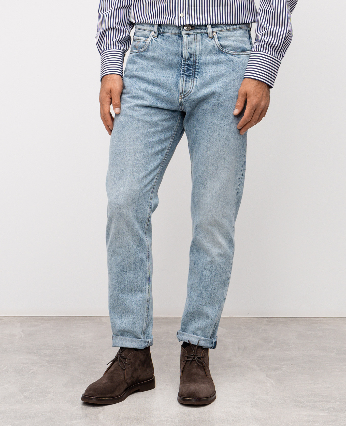 

Blue jeans with logo patch Brunello Cucinelli, Light blue