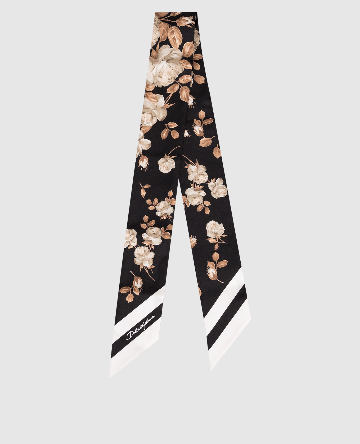 Black floral print silk twill ribbon Dolce&Gabbana