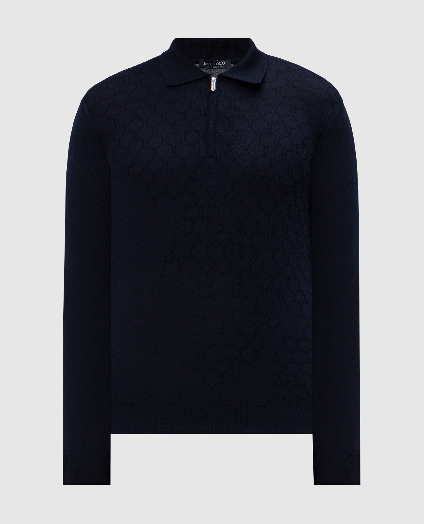 

Blue wool and silk polo in a woven geometric pattern Bertolo Cashmere