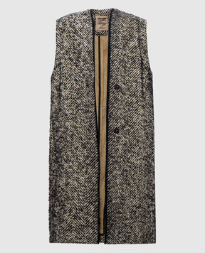 UMA WANG Cinnamon beige elongated vest with patterned wool UW8026