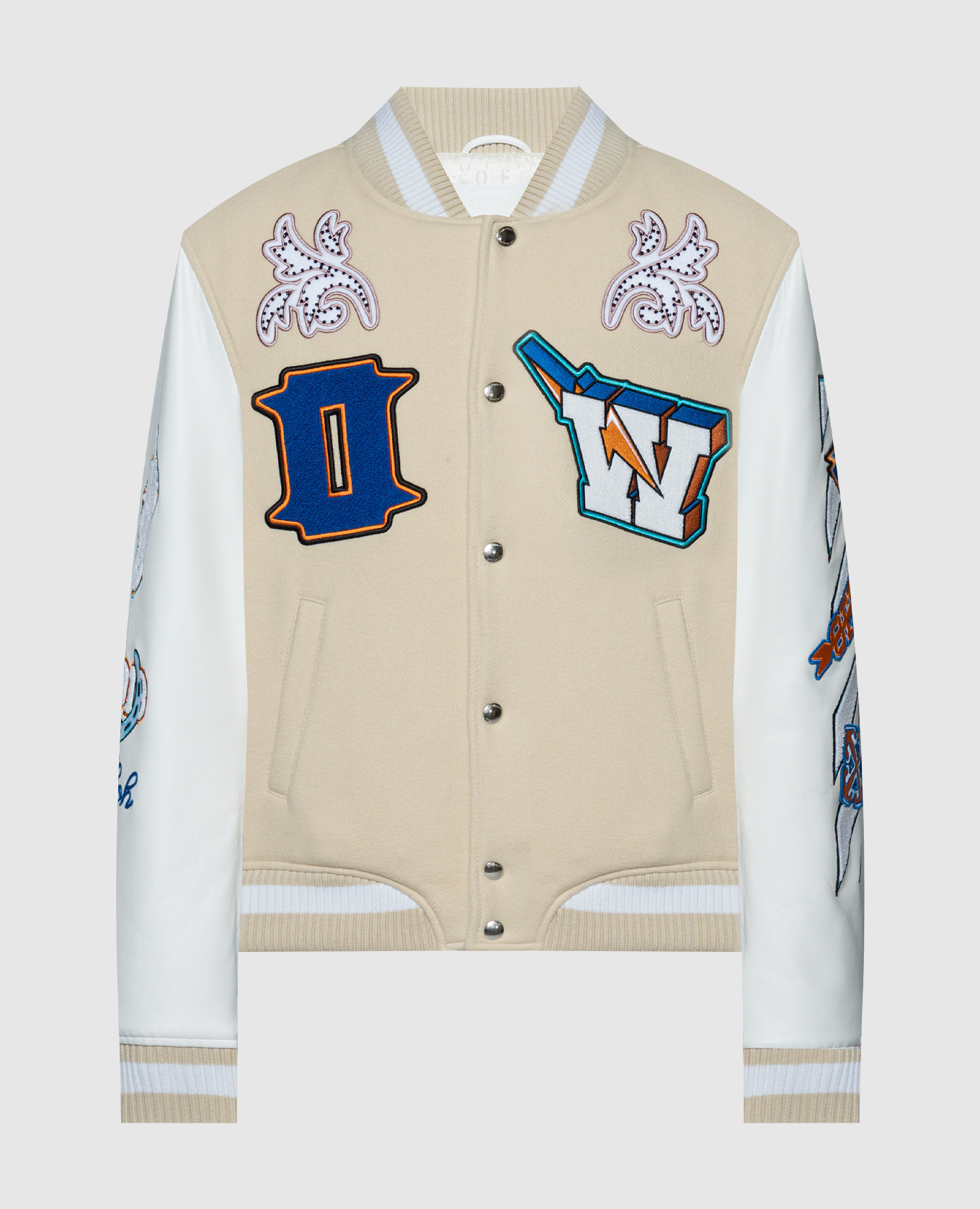 Logic bomber jacket in beige with patches off-white