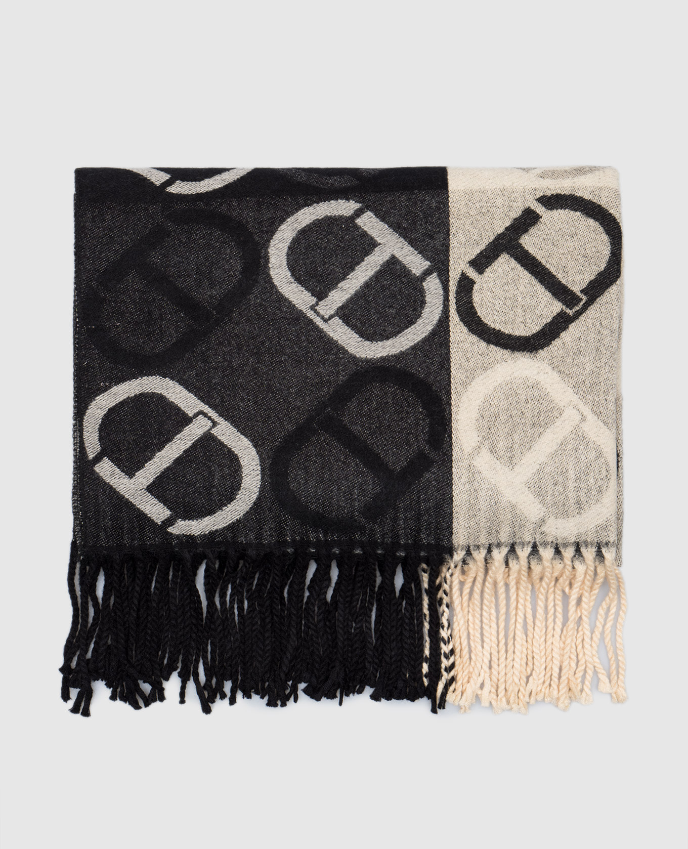 

Gray Oval T Logo Pattern Scarf Twinset, Серый