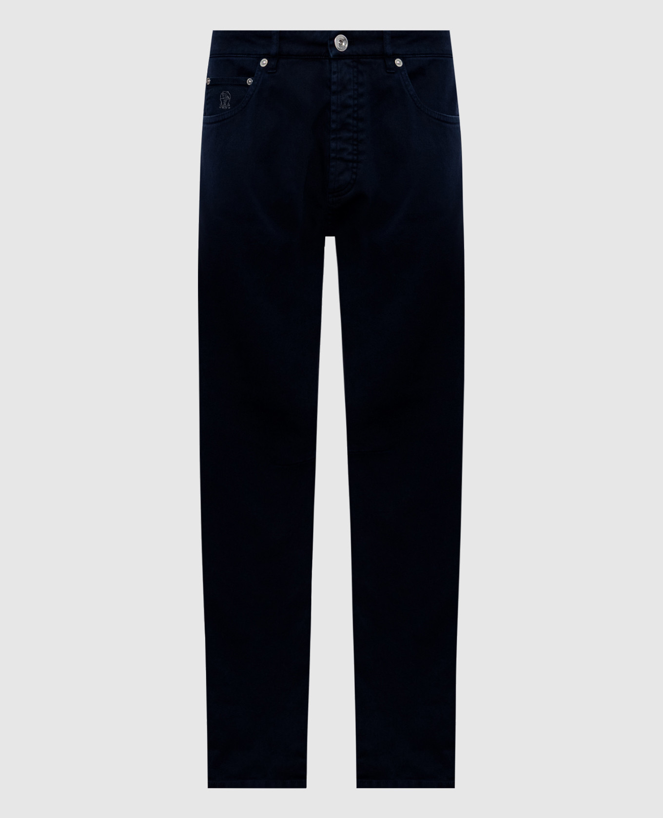 Blue jeans with leather logo patch Brunello Cucinelli