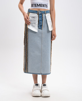 Vetements Midi blue denim skirt with inside out effect WA65SK870N