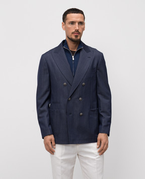 Brunello Cucinelli Blue double-breasted blazer in wool, abaca and silk MR4957BBKP