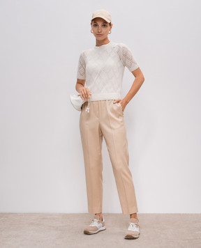 Peserico Beige silk top with monil chain trim A0890307325