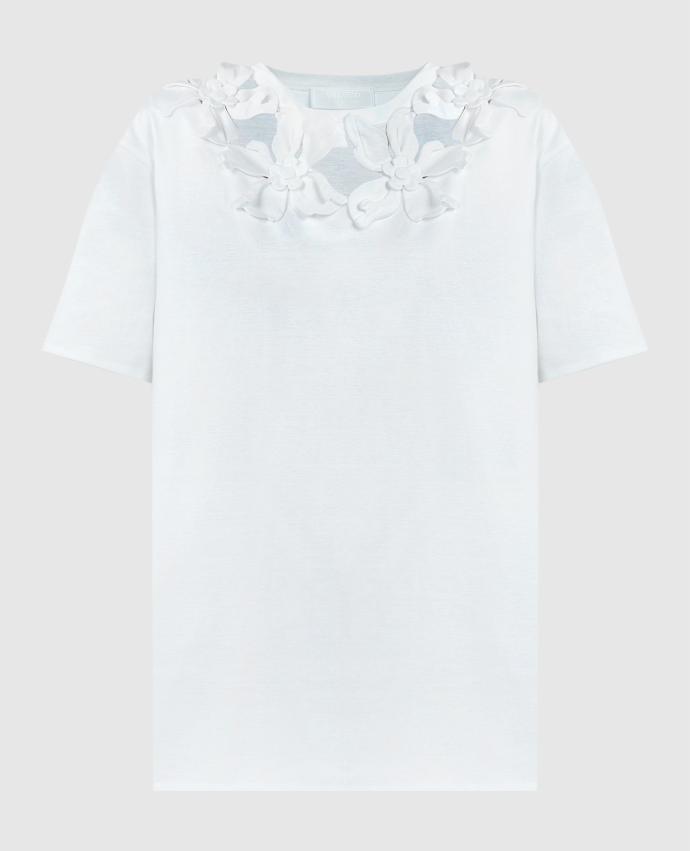 White t-shirt with hibiscus floral appliqué valentino