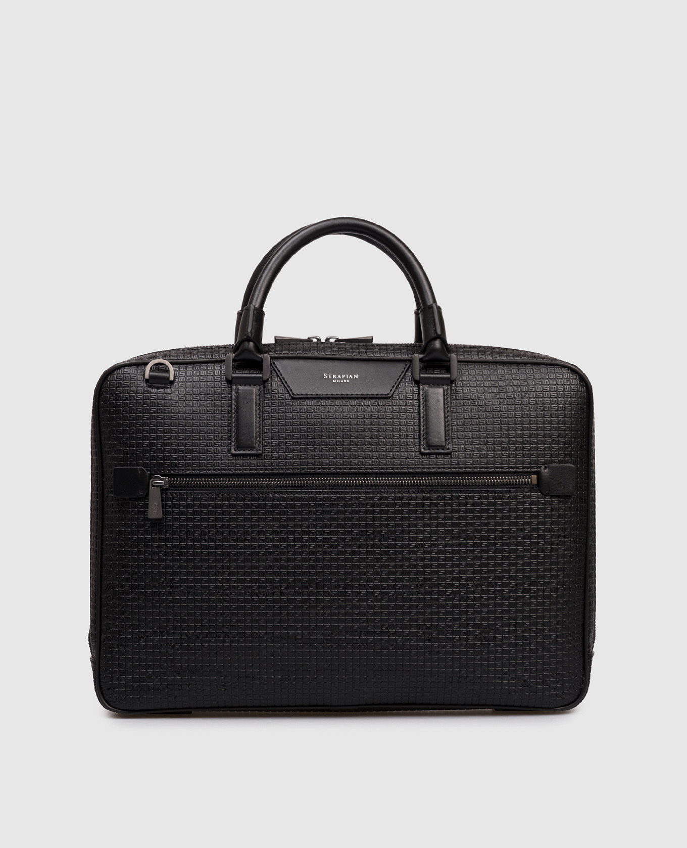 Black leather briefcase with logo Serapian