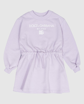 Dolce&Gabbana Children's purple dress with textured logo print L5JD8ZG7NYV812