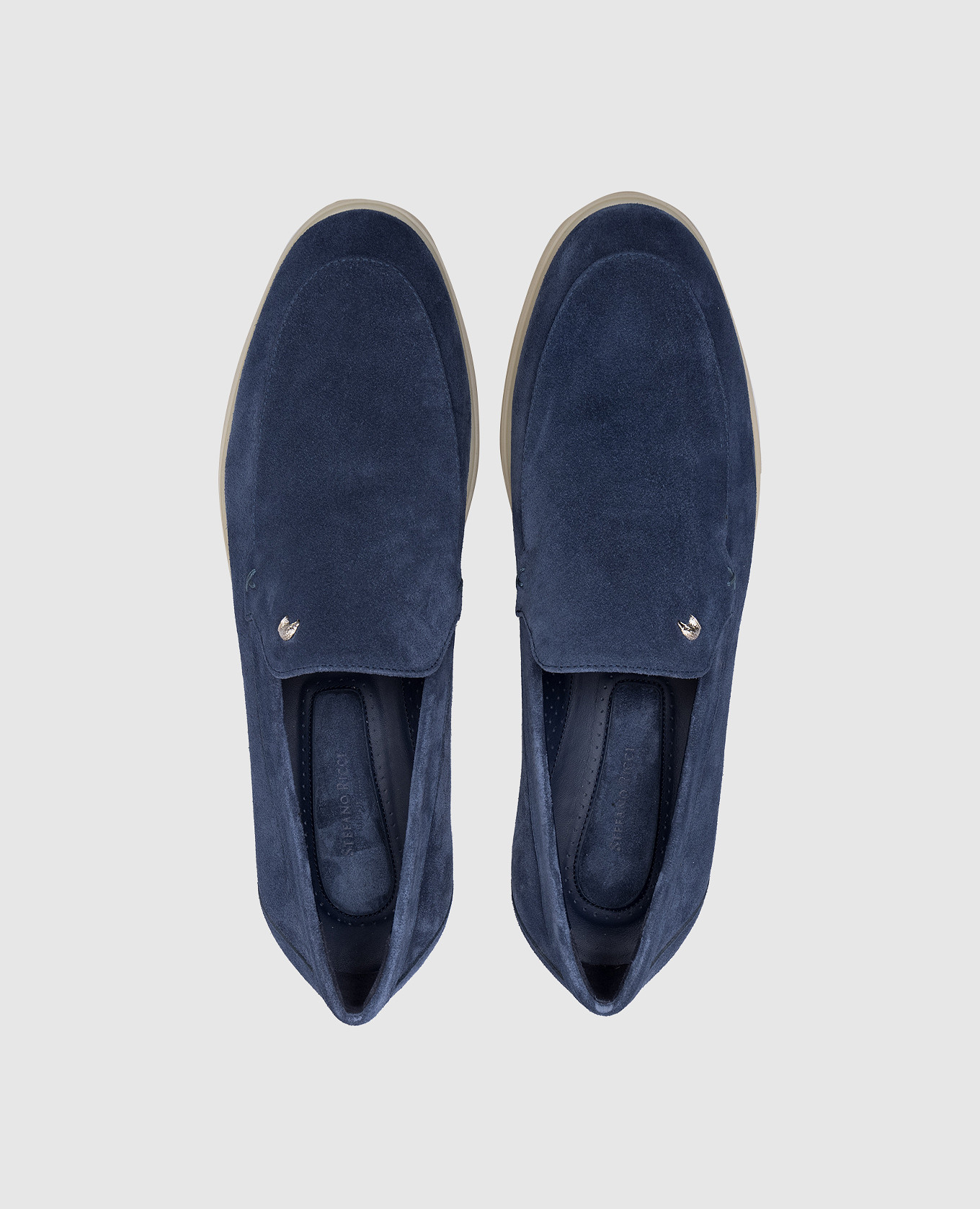 

Blue suede loafers with a metal eagle head logo Stefano Ricci