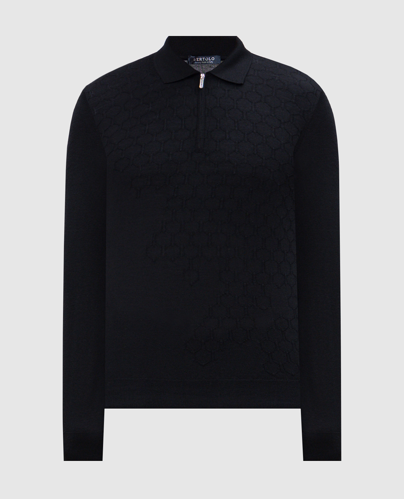 

Black wool and silk polo in a woven pattern Bertolo Cashmere
