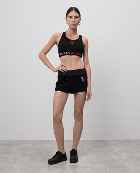 Plein Sport Black jump down shorts with logo patch WJT0126