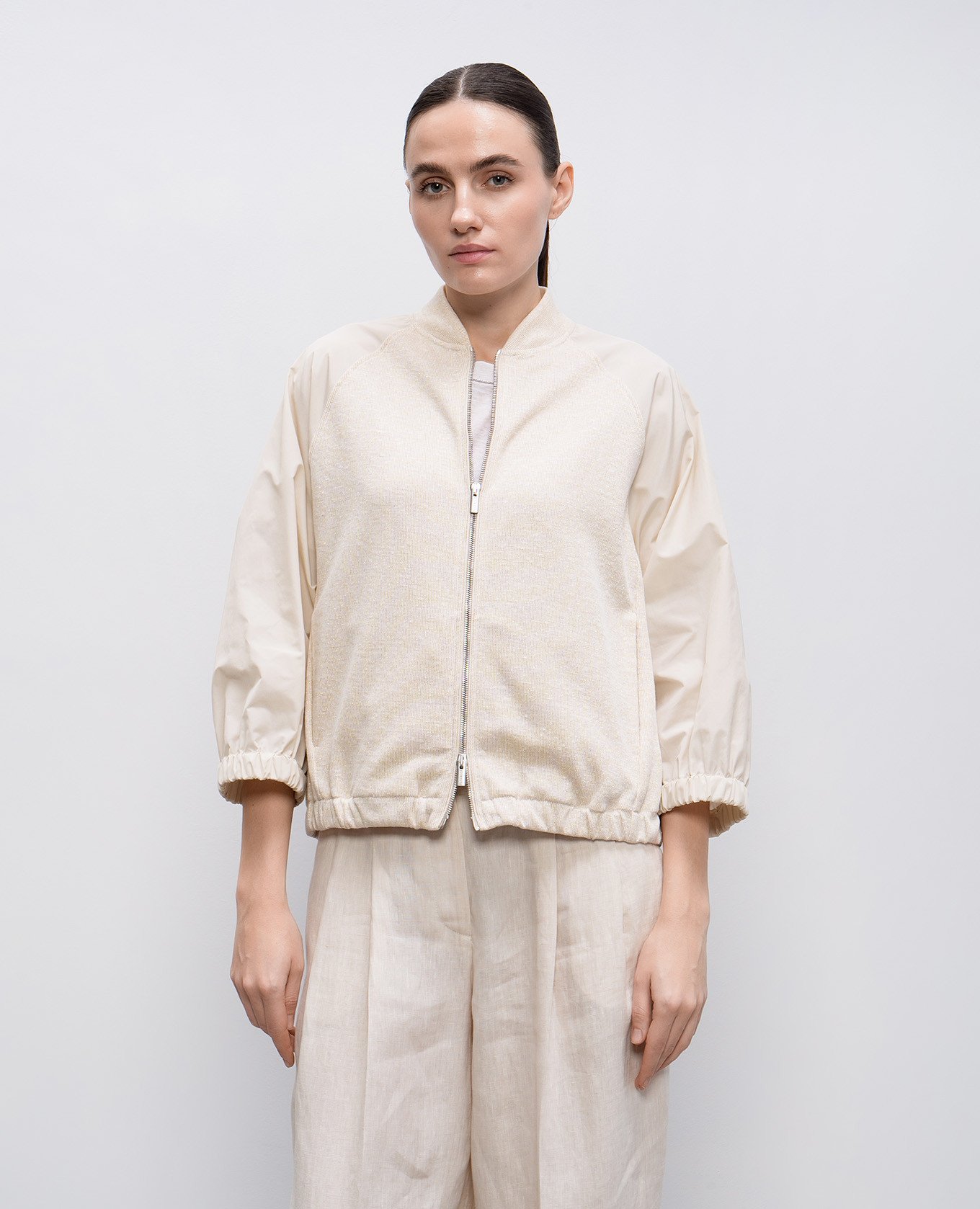 

Beige bomber jacket with linen Peserico