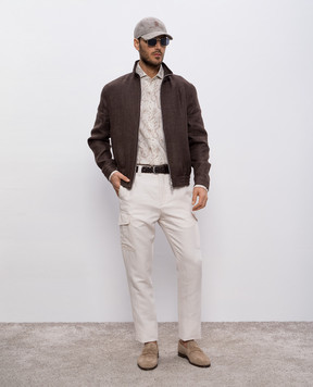 Brunello Cucinelli Beige linen shirt with paisley pattern MM6880028