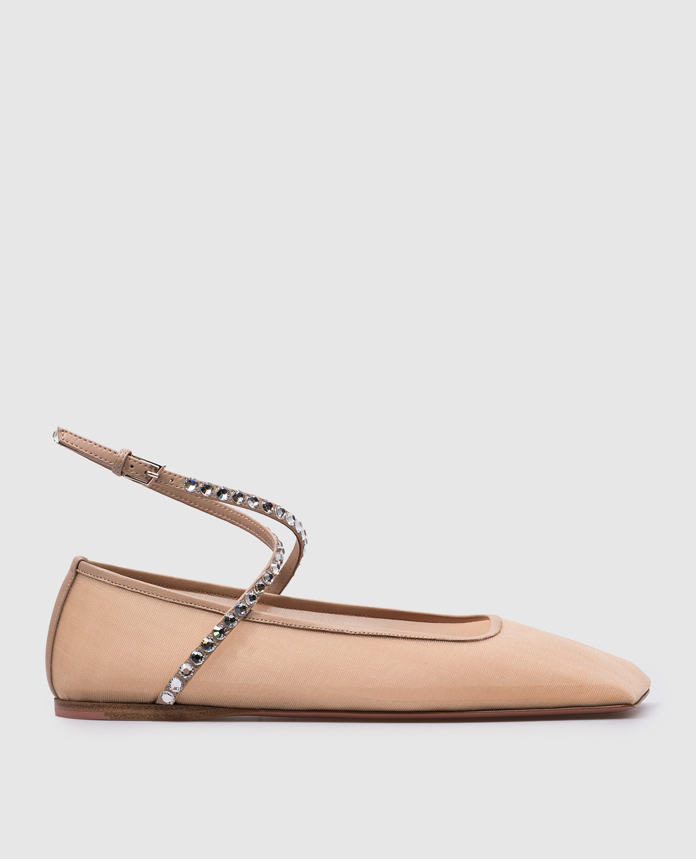 Beige ballet flats ane mesh crystal with crystals amina muaddi