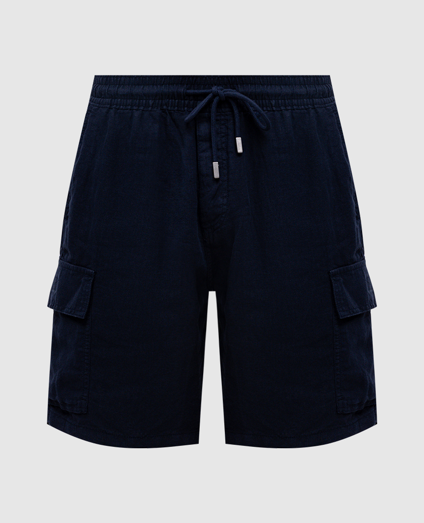 Blue linen cargo shorts with logo