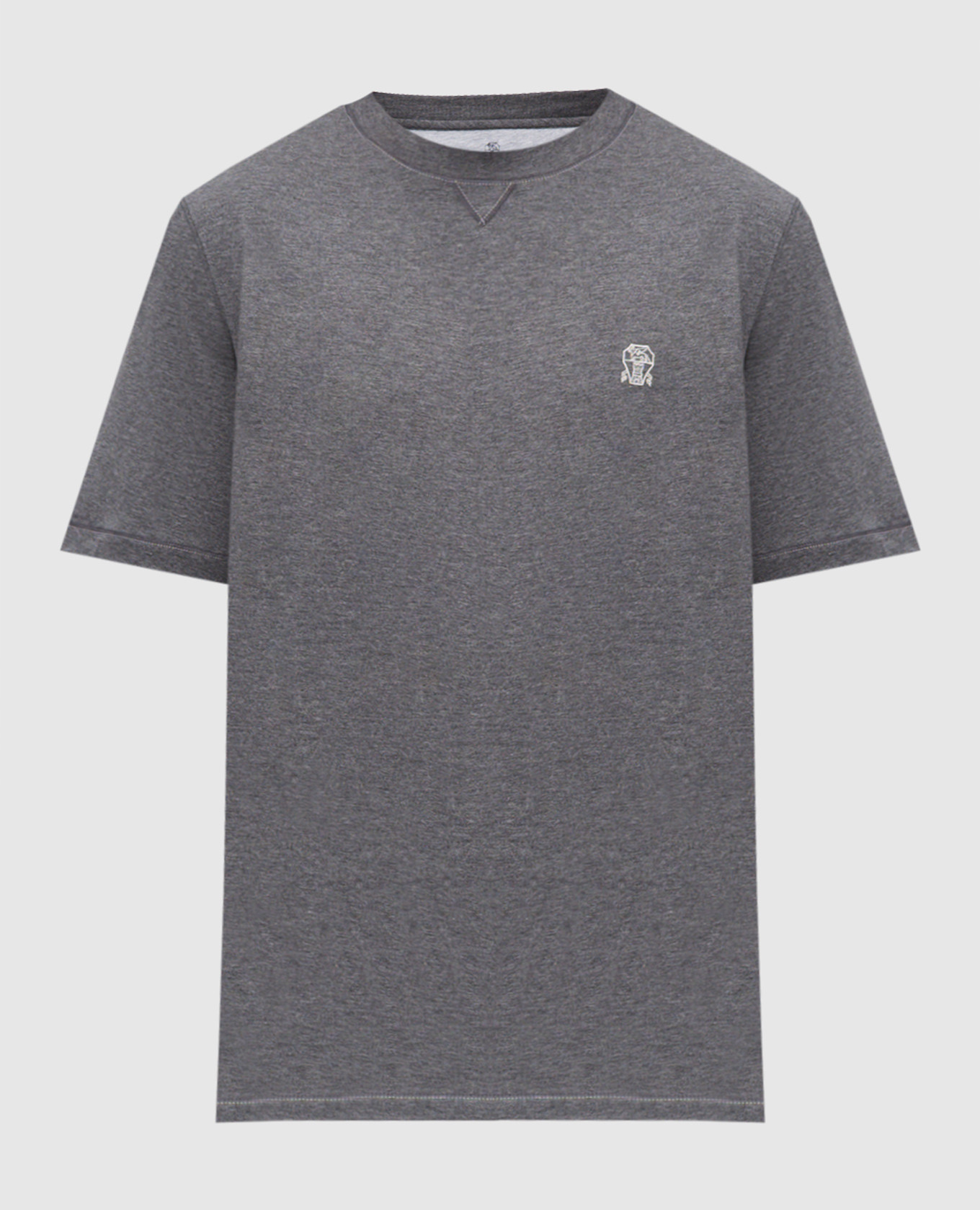 Gray T-shirt with embroidered emblem Brunello Cucinelli