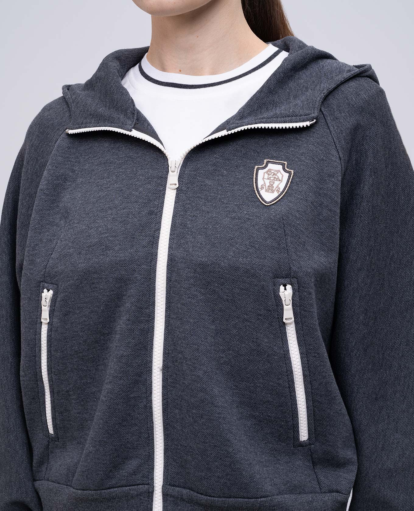 Grey sports jacket with embroidered emblem Brunello Cucinelli 5