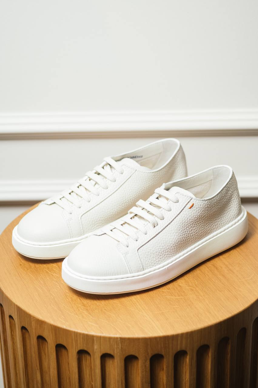 

BIKING white leather sneakers with logo patch Santoni