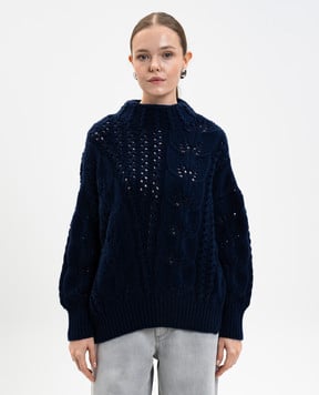 Ermanno Scervino Blue cashmere sweater with textured pattern D475M703BHP