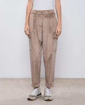 Peserico Beige cargo pants with monil chain E04649L51Z03273