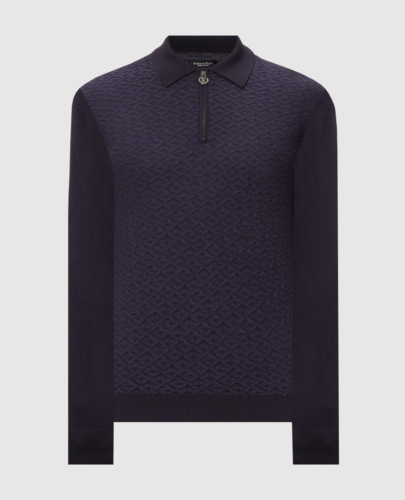 

Blue cashmere and silk polo with metallic logo Stefano Ricci